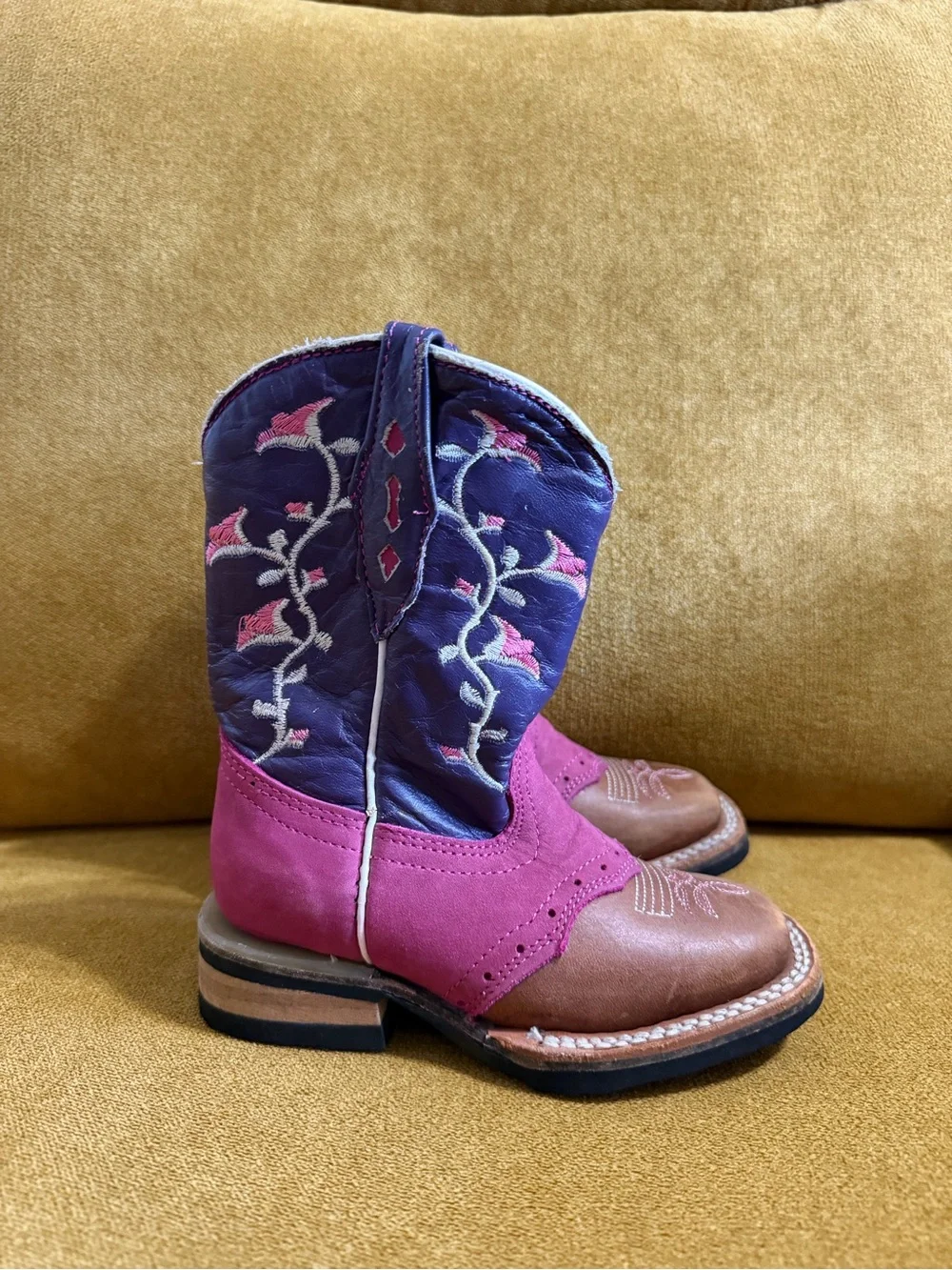 Kids Brown, Pink & Purple leather Western Cowboy Boots